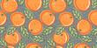 Vector seamless pattern of oranges in doodle style. Cute orange pattern.