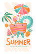 Summer, holidays and travel background. Set of summer vector illustrations for poster, banner, cover, card.