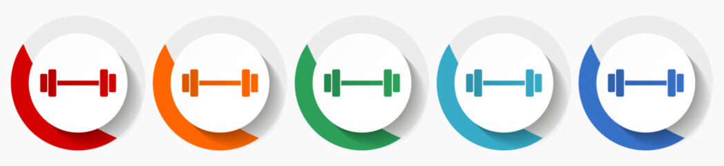 Aufkleber - Fitness, gym, sport vector icon set, flat icons for logo design, webdesign and mobile applications, colorful round buttons
