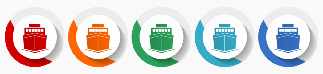 Aufkleber - Ship, boat, travel, marine vector icon set, flat icons for logo design, webdesign and mobile applications, colorful round buttons