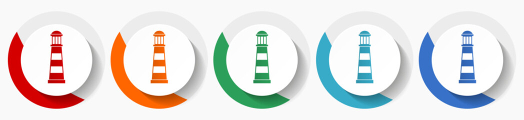 Poster - Lighthouse, navigation, sea vector icon set, flat icons for logo design, webdesign and mobile applications, colorful round buttons