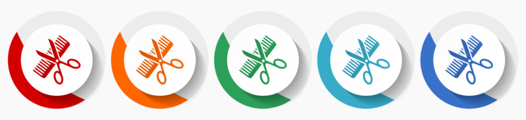 Leinwandbilder - Haircut, style, hair salon vector icon set, flat icons for logo design, webdesign and mobile applications, colorful round buttons