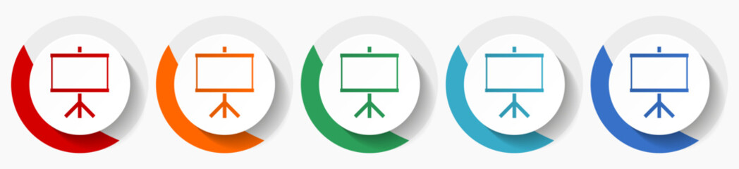 Poster - Board, school, education, presentation vector icon set, flat icons for logo design, webdesign and mobile applications, colorful round buttons