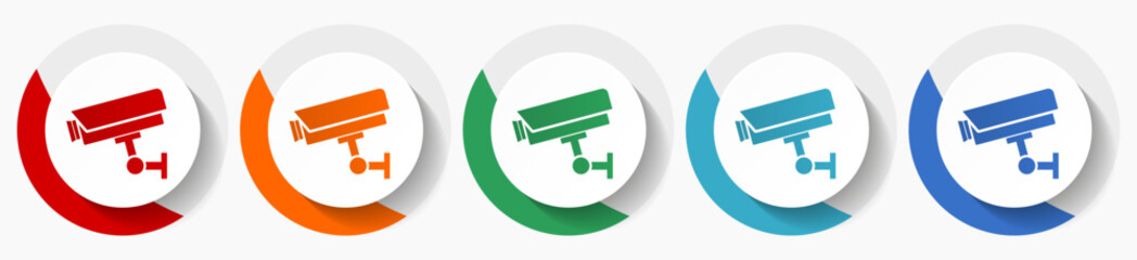 Aufkleber - Cctv camera vector icon set, flat icons for logo design, webdesign and mobile applications, colorful round buttons