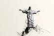 Black and white line drawing illustration of Christ the Redeemer statue in Rio de Janeiro, Brazil. one of the seven wonders of the ancient world	
