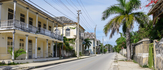 colorful jamaican buildings with georgian architecture style in kingston, showcasing vibrant cultura