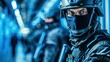 © Matthew - A focused view of an armed security guard in tactical gear, with obscured faces for identity protection