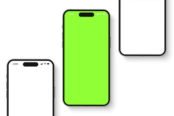 Poster - Smartphone mockup group front view with shadow, 3D mobile phones, high quality smart phone mockup for ui ux presentation, smart phone set  - vector