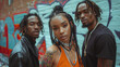Fashion Forward Juneteenth, portrait of black woman and two men with an attitude. Contemporary youth celebrates ethnicity pride.