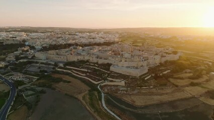 Wall Mural - Sunset aerial view of Mdina city - old capital of Malta 