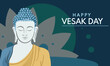 happy vesak day banner. Face of a meditating Buddha against lotus flower - vector illustration, banner card .  blank space