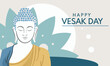 happy vesak day bannerbuddha awakening, meditation, buddhist festival - vector illustration