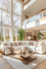 Wall Mural - Bright and Airy Scandinavian Living Room With Large Windows