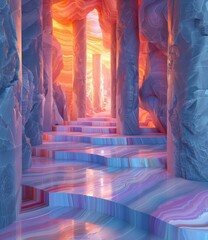 Canvas Print - Mystical surreal colorful 3D rendered temple