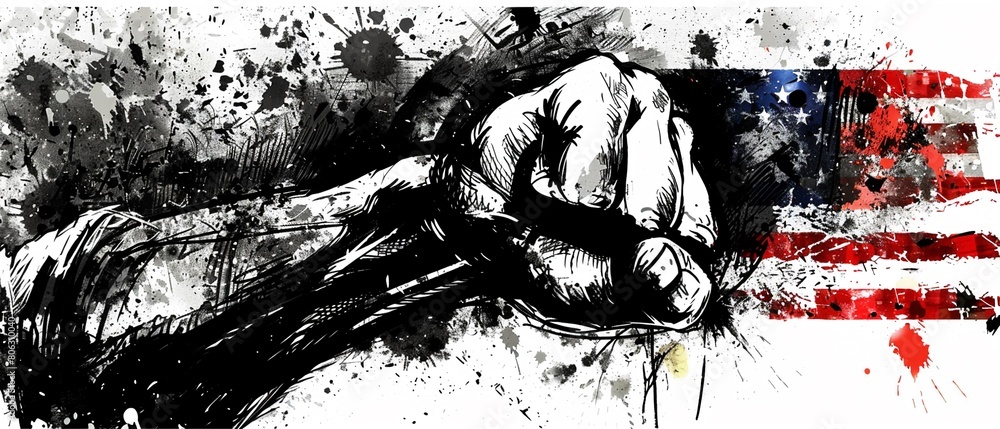 Raised First Generate a digital illustration of a human fist raised in protest, with ...