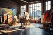 An Artist's Sanctuary: A Sunlit Loft Studio Brimming with Colorful Artwork and a View of the City