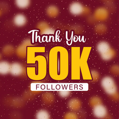 Wall Mural - Thank You 50K Followers celebration happy post design with golden colors bokeh and dark red background