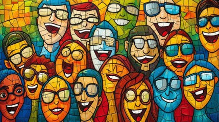  A mosaic of happy people wearing glasses