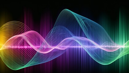 Wall Mural - abstract sound wave design on black background equalizer effect in neon colors generative ai