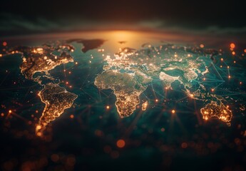 Wall Mural - World map symbolizing interconnectedness in social networks, illustrating globalization's impact on business.