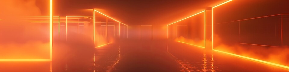 Canvas Print - 3d neon orange background in fog.