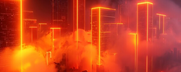 Canvas Print - 3d neon orange background in fog.