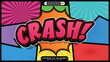 Crash editable 3d pop art style vector text effect with commic book backdrop illustration