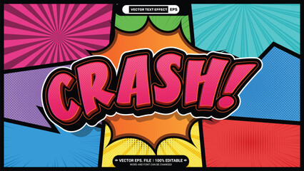 Wall Mural - Crash editable 3d pop art style vector text effect with commic book backdrop illustration