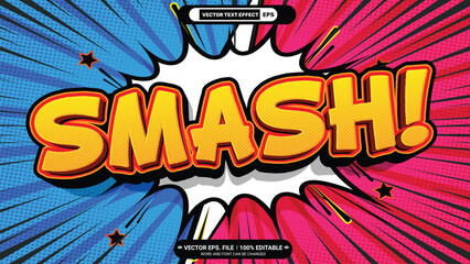 Wall Mural - Smash pop art style comic 3d editable vector text effect on comic splashing background