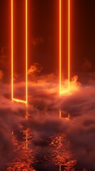 Poster - 3d neon orange background in fog.