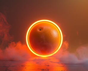 Sticker - 3d neon orange background in fog.