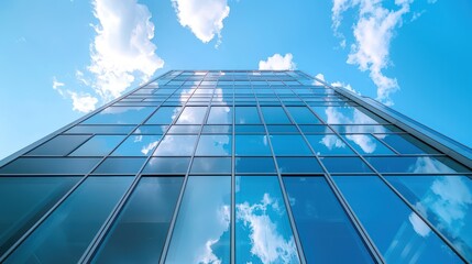 Wall Mural - a vertical image capturing the beauty of a contemporary glass skyscraper under a clear blue sky with