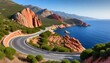 amazing Corsica island nature landscape. Scenic road near Porto Ota with famous red rocks, western part