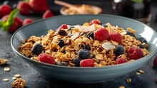 Enhancing Your Breakfast With Organic Cereal For A Fiber-Rich And Nutritious Start. Concept Organic Cereal, Fiber-Rich Breakfast, Nutritious Start, Enhancing Breakfast, Healthy Lifestyle