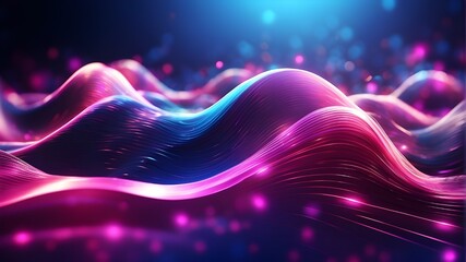 Wall Mural - Abstract futuristic background with bokeh lights and pink-blue luminous neon wave lines moving at a rapid pace. Concept of data transfer Wonderful wallpaper