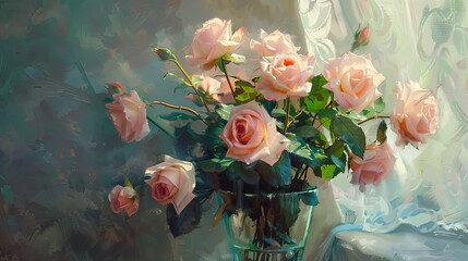 Canvas Print - Oil painting roses art on canvas wallpaper background