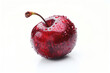 Ripe red cherry with water drops on a gray background close up