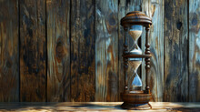 A Wooden Hourglass Is Sitting On A Table.