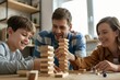 © Neha Focus - Happy family playing jenga together at home, Generative AI