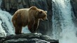 A bear on a rock near a waterfall made with Ai generative technology
