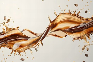 Dynamic Coffee Splash and Floating Beans on Transparent Background