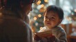 © Галя Дорожинська - Woman Holding Baby in Front of Christmas Tree. Generative-AI