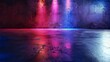Abstract Futuristic Grunge Background With Colorful Neon Lights Reflecting Off Wet Concrete Floor