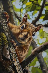 Wall Mural - A realistic oil painting of an african squirrel happy looking mysterious. simplistic, modern , generated with ai