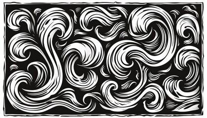 Wall Mural - A simple medieval woodcut of waves from the renaissance period in the style of renaissance artists, black and white on a white background , generated with ai