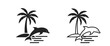 palm tree and dolphin flat and line icons. exotic and summer vacation symbols. isolated vector images for tourism design