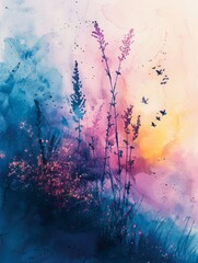 Wall Mural - Bohemian watercolors for house, pastel color palettes, blue and pink gradients, generated with AI