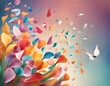 Beautiful image view of flying and floating multicolored flower petals