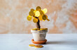 Coins growing on small plant in a pot. Money grows at tree concept. Generative AI