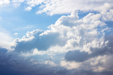 Wall Mural - clouds on the blue sky in afternoon light. stormy weather approaching in summer